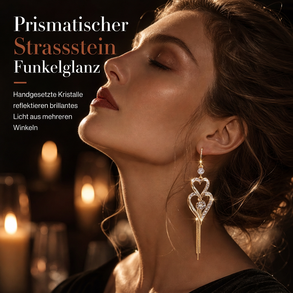 💫Elegante vergoldete Doppel Herz Quasten Ohrringe mit Strass für Damen💎