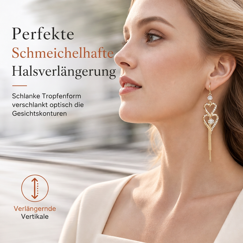 💫Elegante vergoldete Doppel Herz Quasten Ohrringe mit Strass für Damen💎