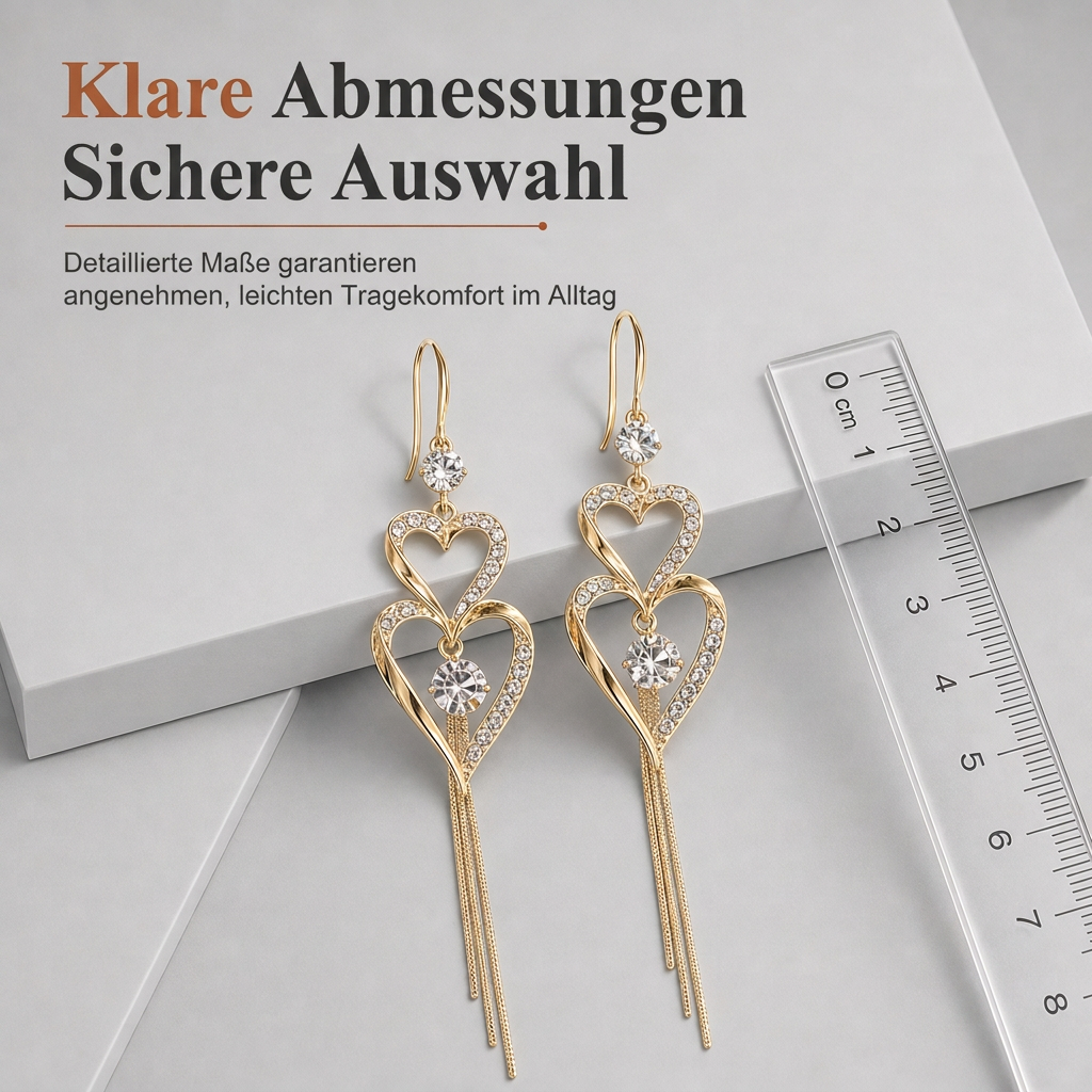 💫Elegante vergoldete Doppel Herz Quasten Ohrringe mit Strass für Damen💎