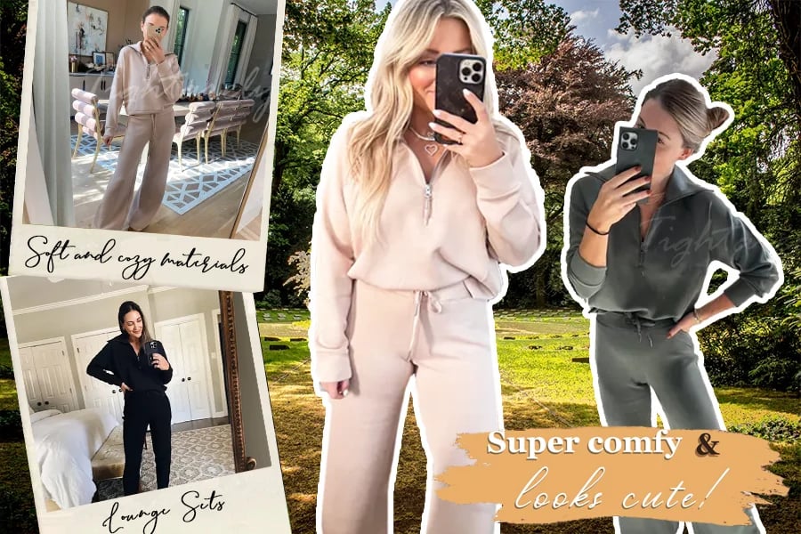 💝🔥Black-Friday-Mega-Angebot – 50 % Rabatt!🔥Damen-Loungeset aus 2 Teilen mit Oversize-Schnitt, halbem Reißverschluss und weitem Bein